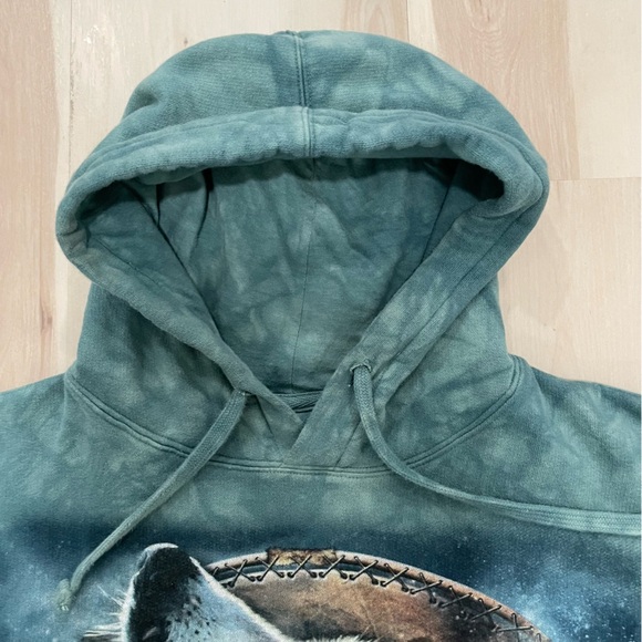 The Mountain Unisex Medium Wolf Spirit Hooded Sweatshirt Tie Dye Teal Hoodie - Picture 7 of 16